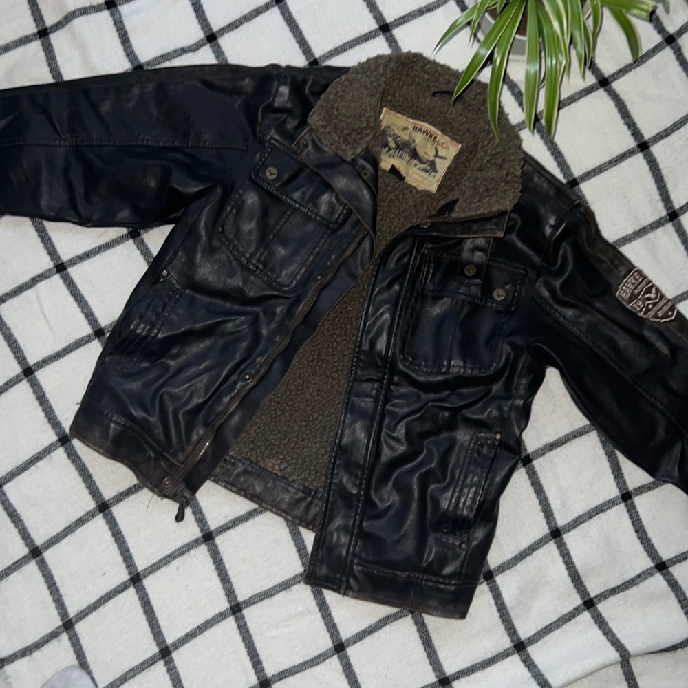 Faux Leather/PVC Fleece-Lined Bomber Jacket